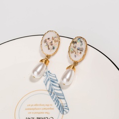 vintage style colorful shell inlaid pearl tassel stud earrings wholesale