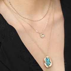 Fashion retro ethnic natural turquoise shaped pendant alloy necklace