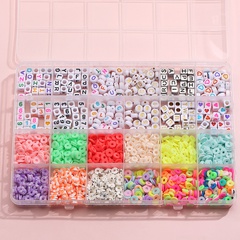 Caja de material de color con cuentas de letras de cerámica suave de 24 rejillas, accesorios de bricolaje