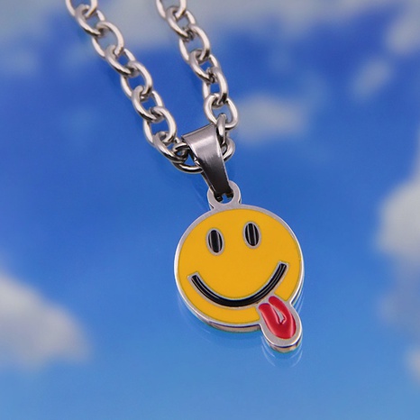 tongue smiley round tag retro copper plated real k gold necklace's discount tags