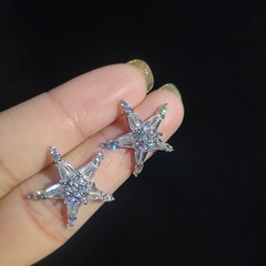 Korean five-pointed star copper inlaid zircon stud earrings female 
