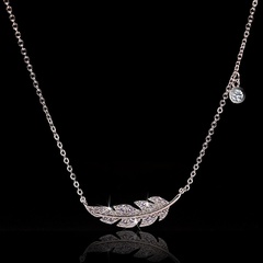 Women's Leaf Copper Set Zircon Pendant Feather Clavicle Necklace Jewelry