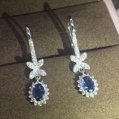 fashion flower long tassel bow zircon copper drop earrings