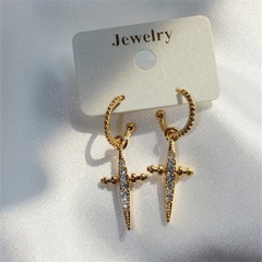 fashion retro cross copper inlaid zircon copper drop earrings