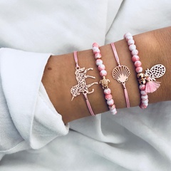 New Unicorn Pineapple Hollow Four-piece Pink and White Beaded Bracelet Set 