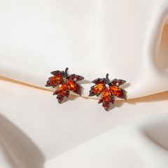 fashion micro-encrusted  zircon red maple leaf alloy stud earrings