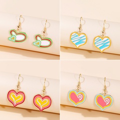 cute cartoon heart-shaped contrast color fashion alloy drop earrings