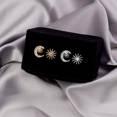 Fashion Cute Diamond Asymmetric Star Moon Alloy Stud Earrings  
