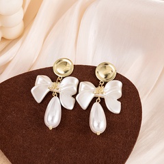 fashion retro bow pearl drop earrings simple alloy drop earrings