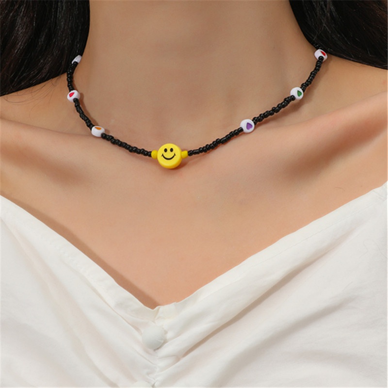 Wholesale Womens Handwoven Ethnic Smiley Bead Necklace