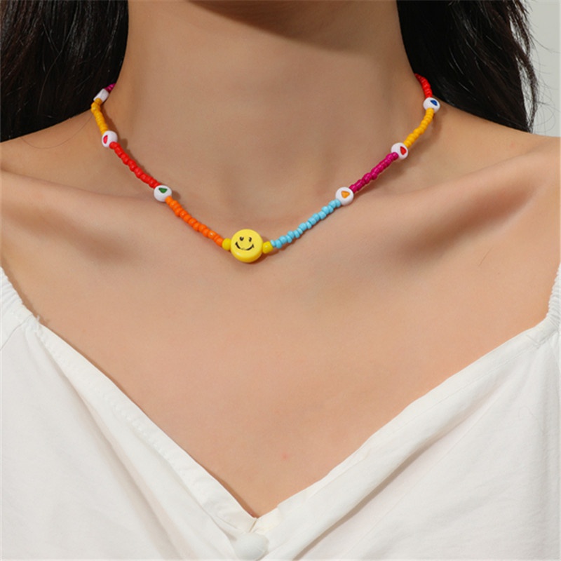 Retro Fashion Handwoven Smiley Beads Colorful Necklace