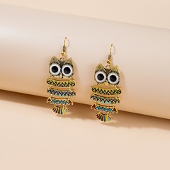 fashion owl earrings glass drip oil alloy drop earrings