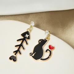 fashion cartoon cute cat fishbone alloy drop earrings
