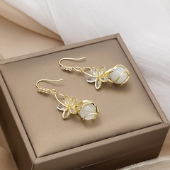 fashion zircon flower opal long earrings alloy drop earrings