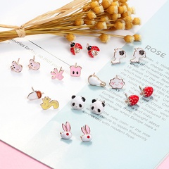 Korean mini animal earrings cute oil drop earrings female