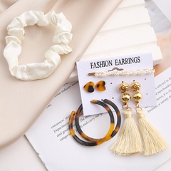 fashion geometric heart acrylic tassel pearl earrings hairpin hair scrunchies set 