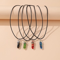 Retro ethnische Farbe Damen Schmuck Legierung Halskette Kristall sechseckige Säule 4-teiliges Set