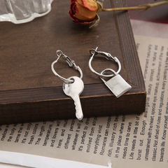 fashion simple asymmetric key lock creative alloy drop earrings