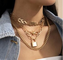 Bijoux hip-hop noué flamme mode alliage serrure pendentif collier femme