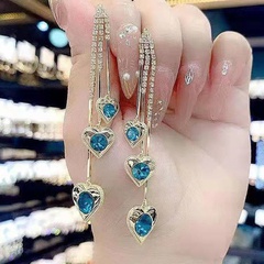 2022 new hollow heart-shaped full of diamonds tassel alloy earrings