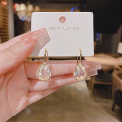 Korean water drop shaped crystal zircon alloy earrings
