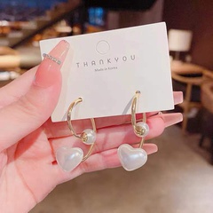 2022 new cross heart-shaped pearl alloy hoop earrings
