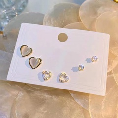 six-piece set of ear studs 2022 new diamond heart alloy earrings female
