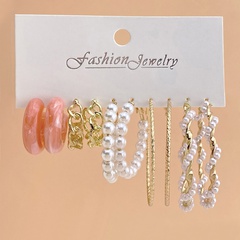retro winding pearl 5 pairs of creative simple pink acrylic chain earrings
