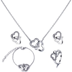nouveau noeud en forme de coeur ensemble de bijoux incrusté de strass collier stud bracelet ensemble de quatre pièces