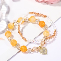 Two-piece Orange Crystal Heart Pendent Transfer Beads Bracelet 