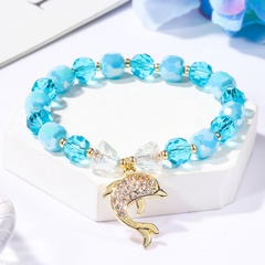 New sea blue beads heart whale pendent sweet bracelet
