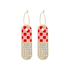 new geometric red lattice alloy inlaid rhinestone earrings female 