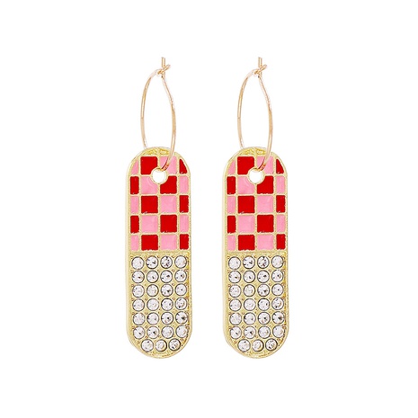 new geometric red lattice alloy inlaid rhinestone earrings female 's discount tags