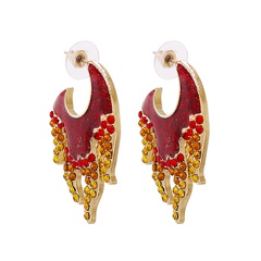 new creative red fire style dripping oil diamond alloy female earrings 