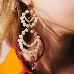 fashion water drop pendant pearl circles long earrings 