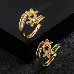 fashion copper gold-plated flower micro-set zircon geometric ring  