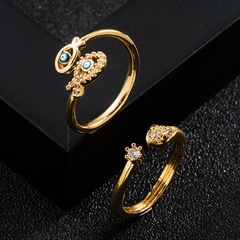 fashion copper gold-plated micro-set zircon drip oil eye geometric ring  