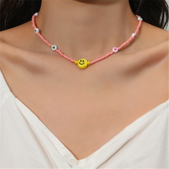 Retro Women's Handwoven Contrast Color Smiley Bead Necklace