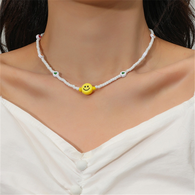 Fashion Womens Handwoven Contrast Color Smiley Bead Necklace