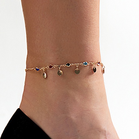 Korean stainless steel material electroplating 18K gold color zircon anklet's discount tags