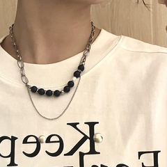 black pearl simple double-layer stitching non-fading collarbone stainless steel chain