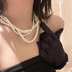 fashion retro bright pearl multi-layer beaded necklace clavicle chain