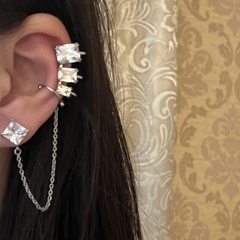 square diamond chain tassel ear bone clip studs long retro female