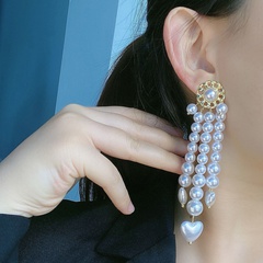 Fashion pearl tassel earrings retro alloy long drop earrings