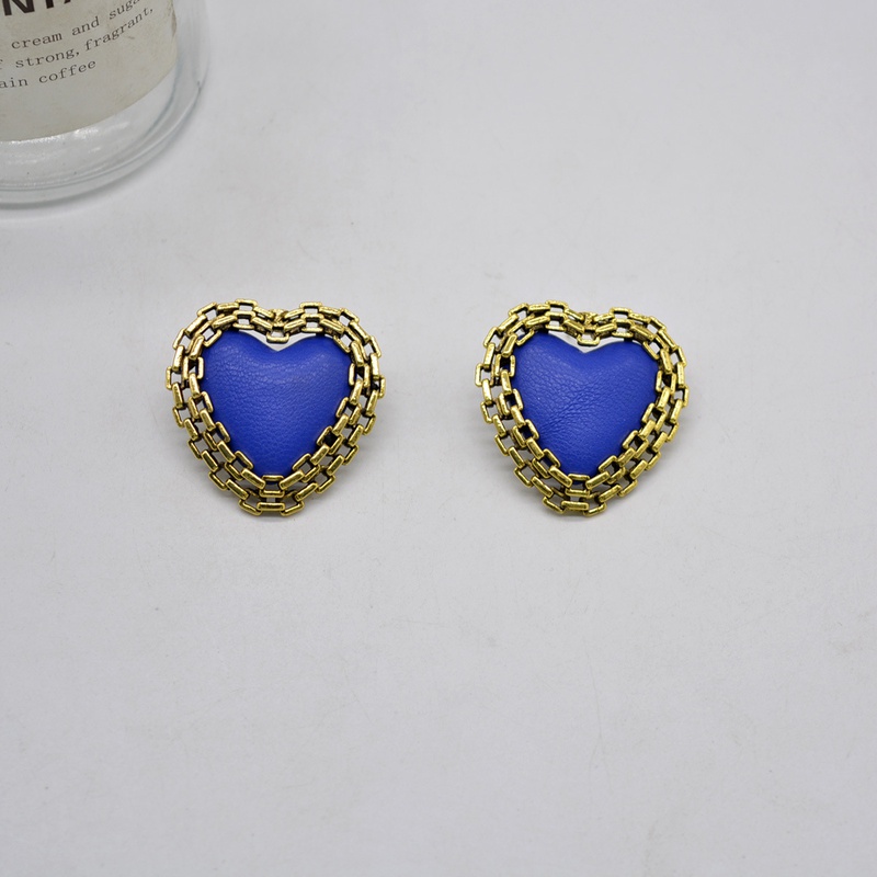 Boucles d39oreilles en forme de coeur bleu rtro franais boucles d39oreilles simples en alliage