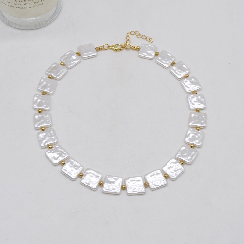 new square bead necklace retro baroque shaped pearl alloy clavicle chain