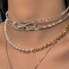 shiny rhinestone bow open sweet fashion collar alloy necklace