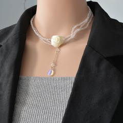 retro camellia crystal pendant collarbone rose multi-layer alloy necklace female