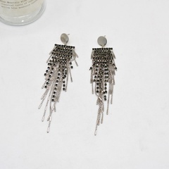 fashion black rhinestone simple long tassel alloy earrings