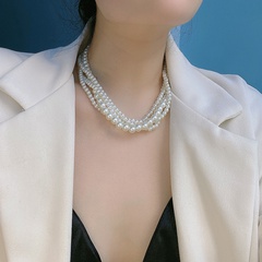 multi-layer pearl stacking retro spring and summer clavicle chain necklace